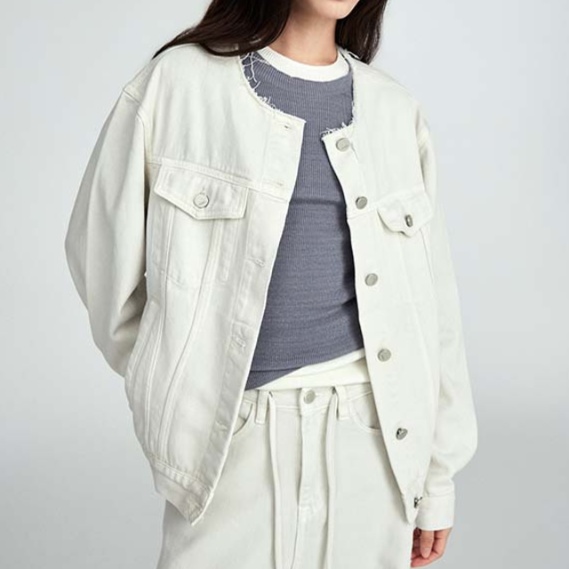 デニムファッション ノーカラー デニム ジャケット