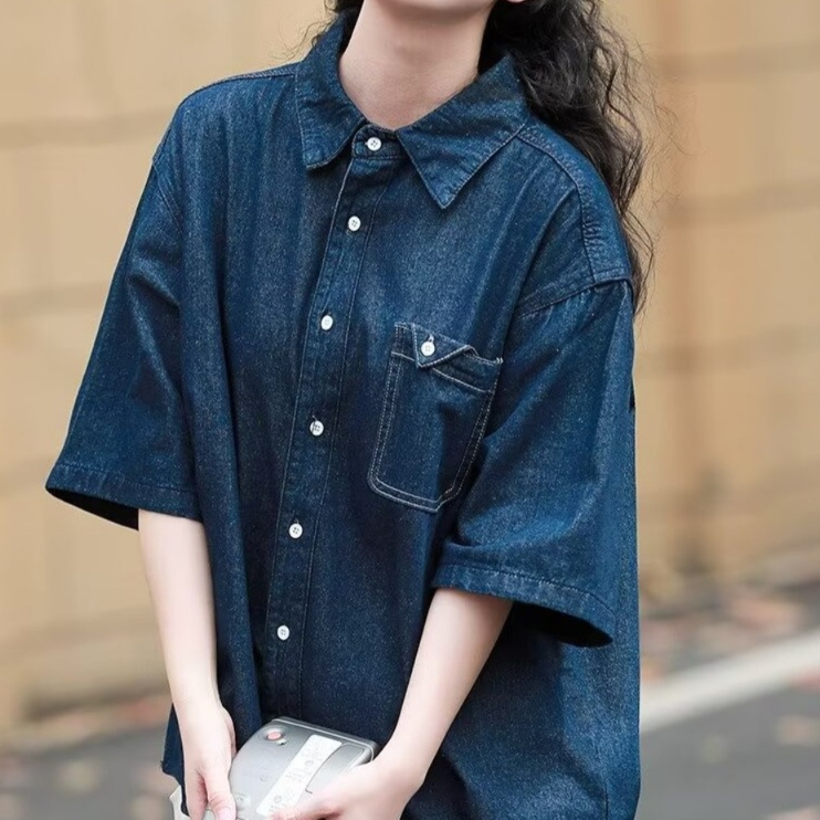デニムファッション ゆったりデニムシャツ