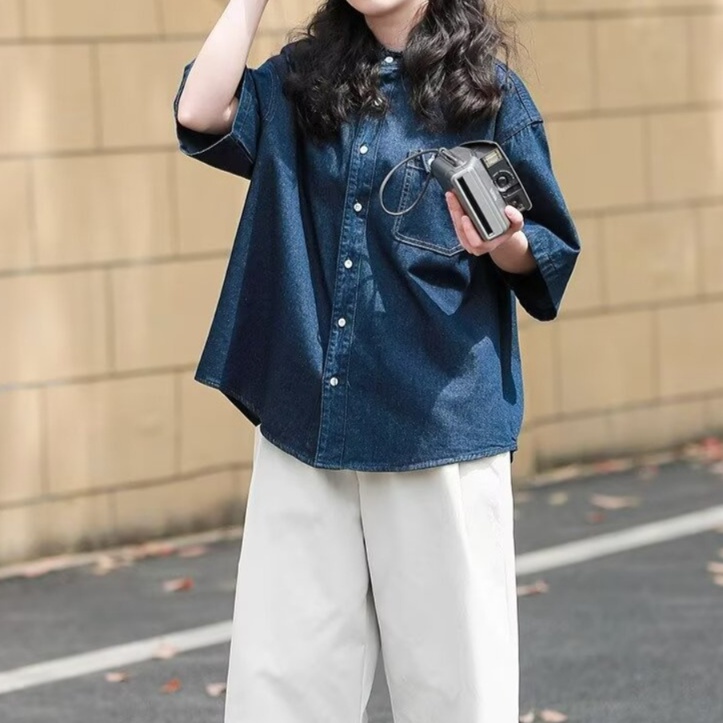 デニムファッション ゆったりデニムシャツ