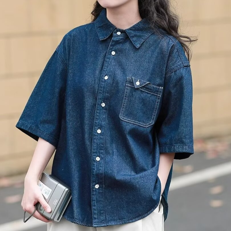 デニムファッション ゆったりデニムシャツ