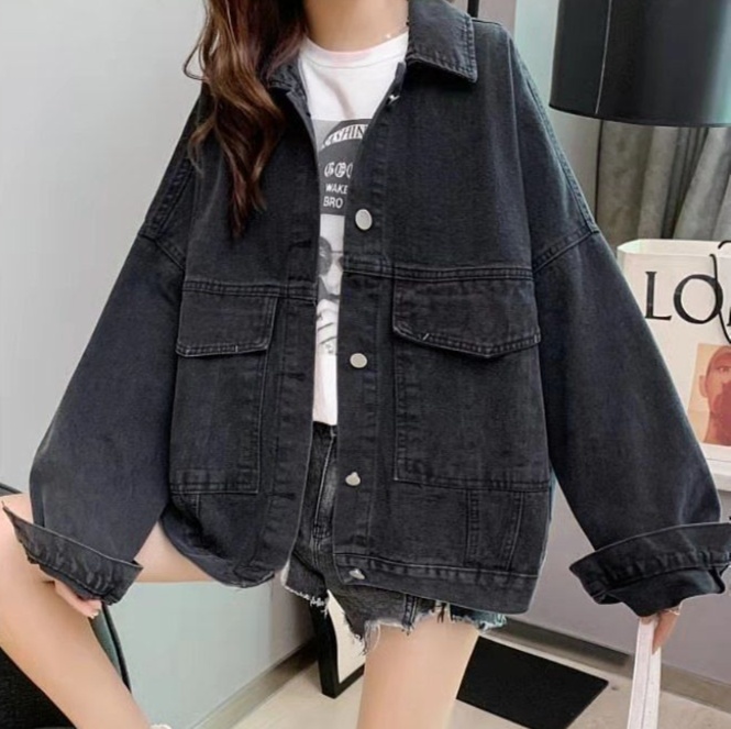 デニムファッション ロゴ入り大きめデニムジャケット