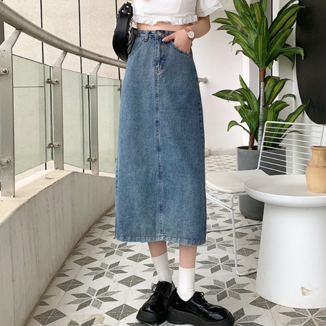 デニムファッション ロング丈デニムマキシスカート