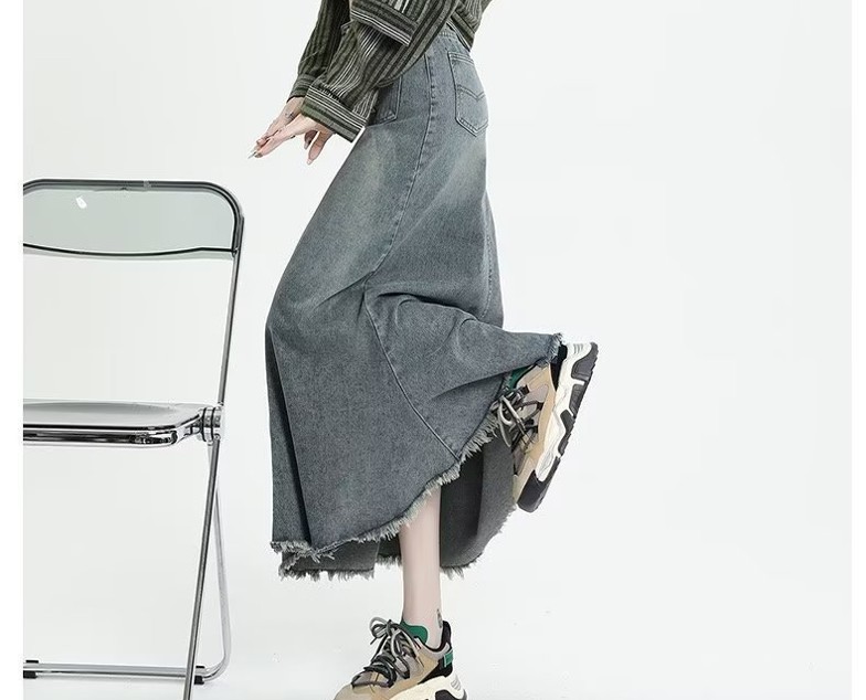 デニムファッション ロング丈フレアデニムスカート
