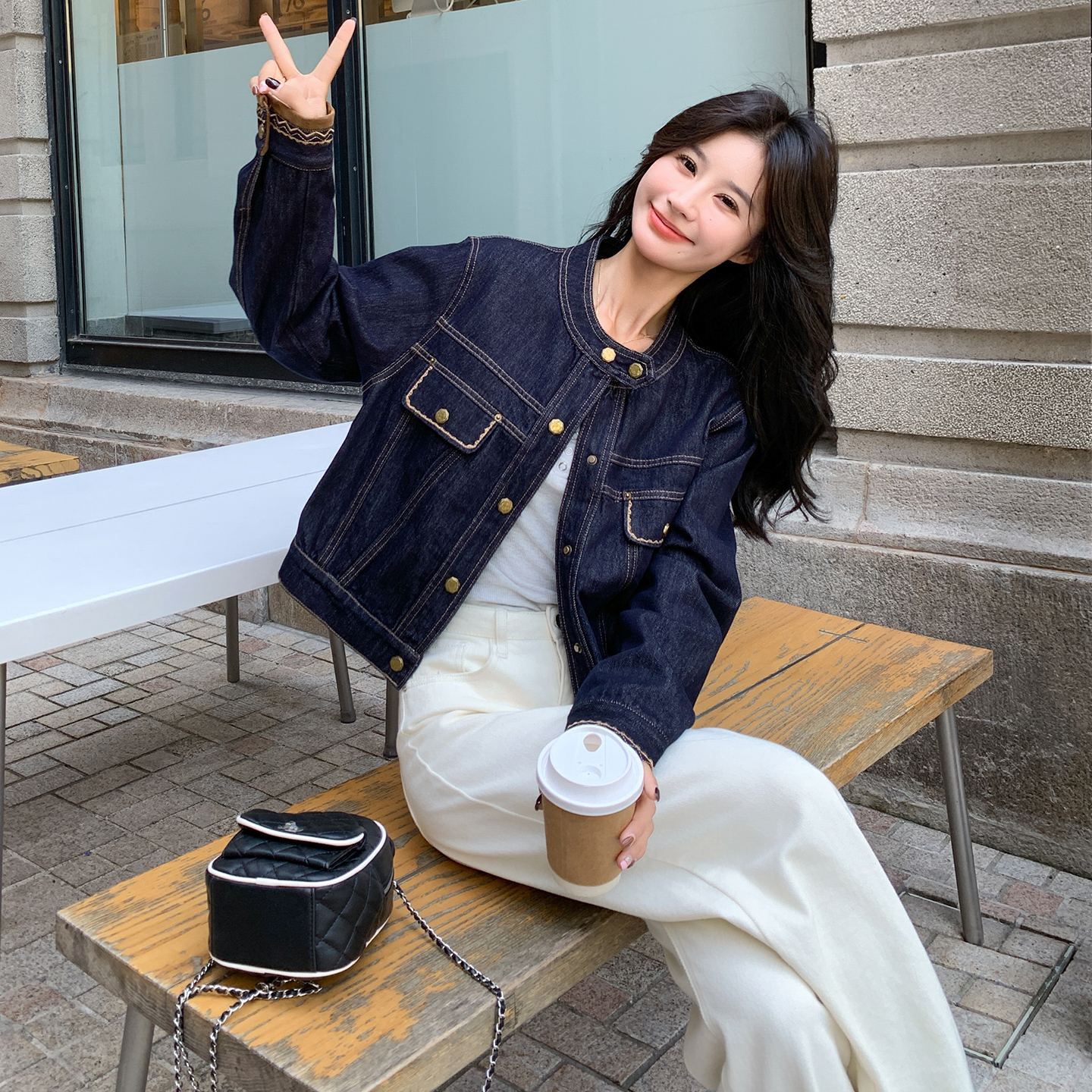 デニムファッション ビンテージ風ゆったりデニムジャケット