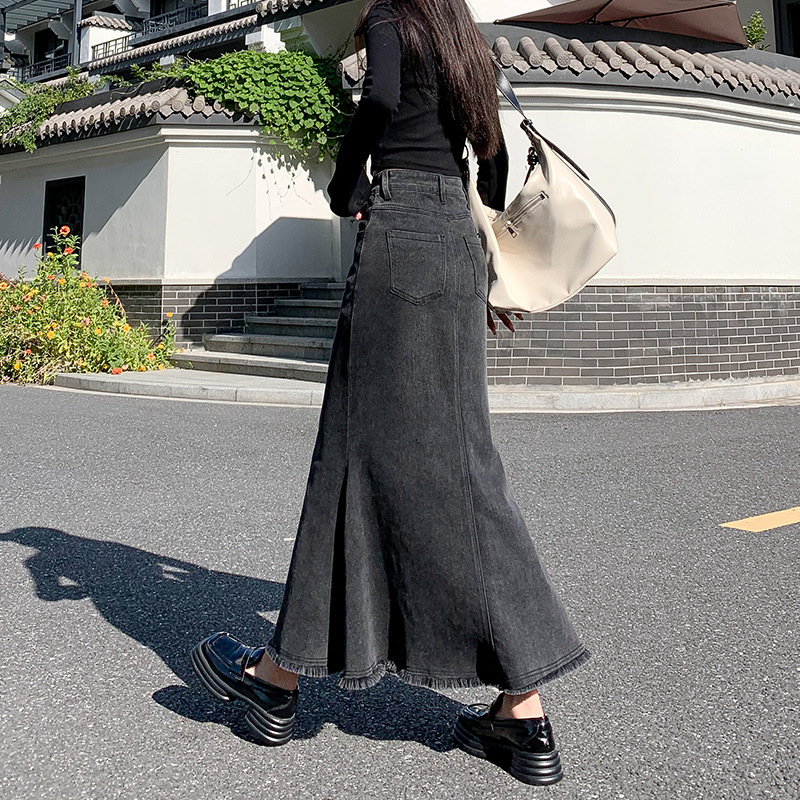 デニムファッション ロング丈マーメイドデニムスカート