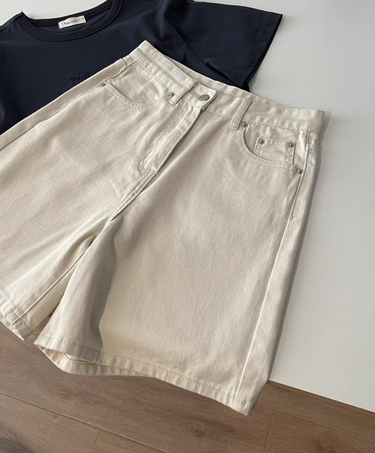 デニムファッション ゆったりシルエット 綿麻ショートパンツ