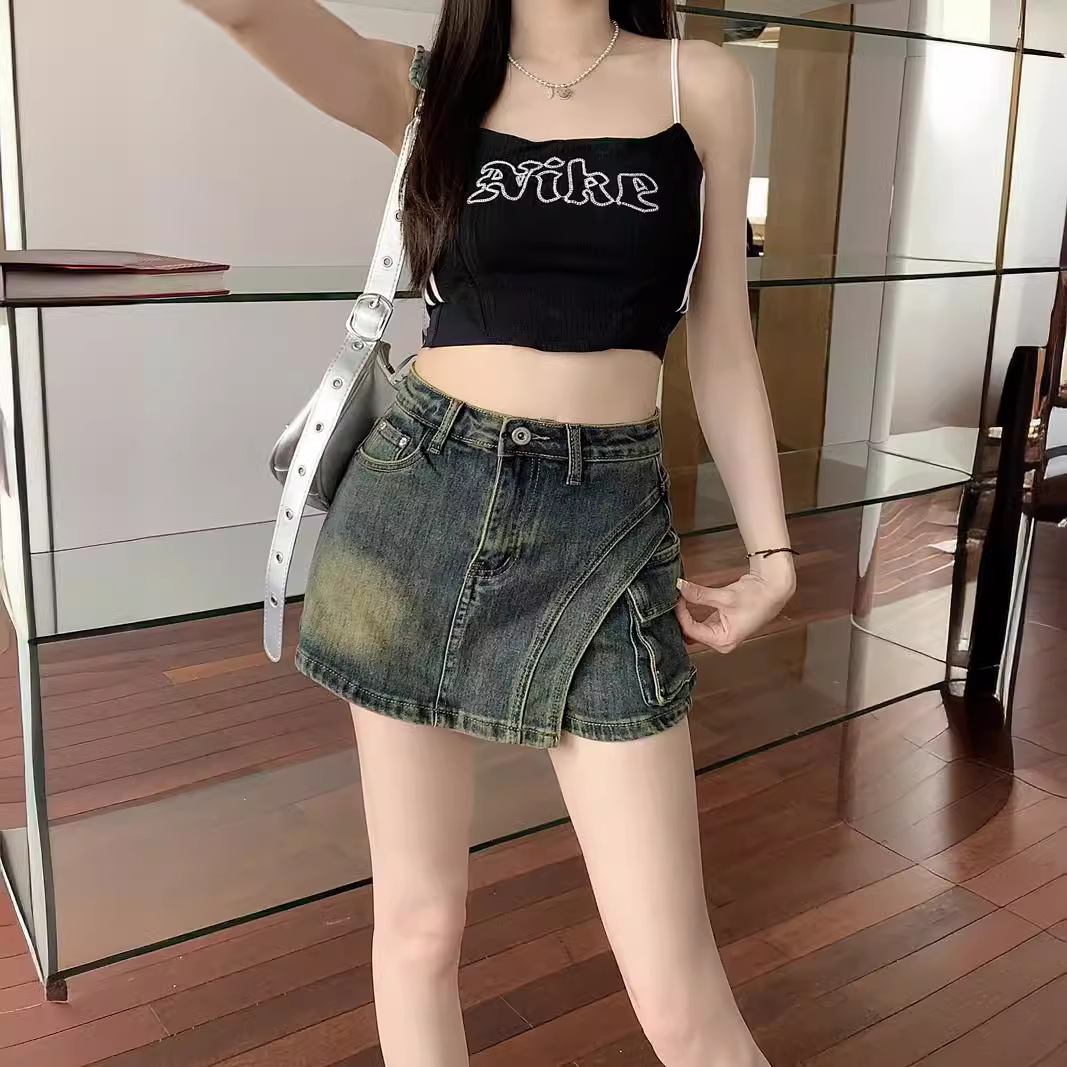 デニムファッション ヴィンテージ風デニムミニスカート