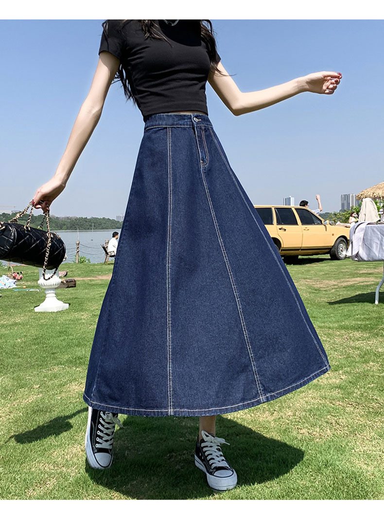 デニムファッション フレアシルエット マキシデニムスカート