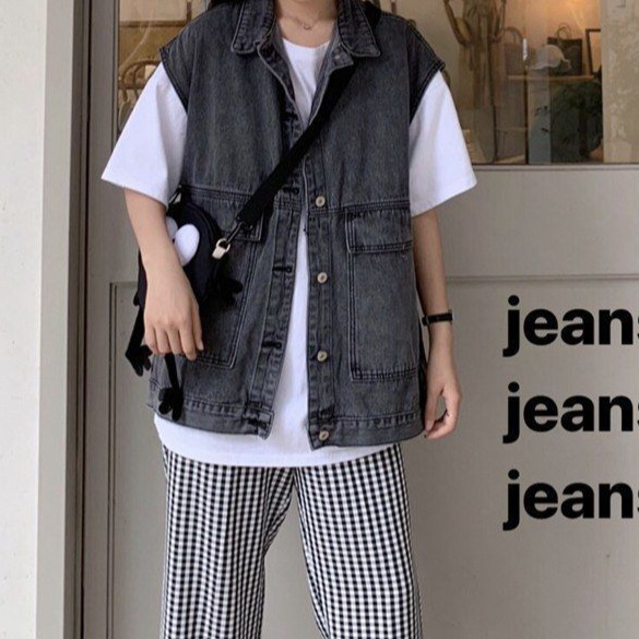 デニムファッション ゆったりシルエットデニムベスト