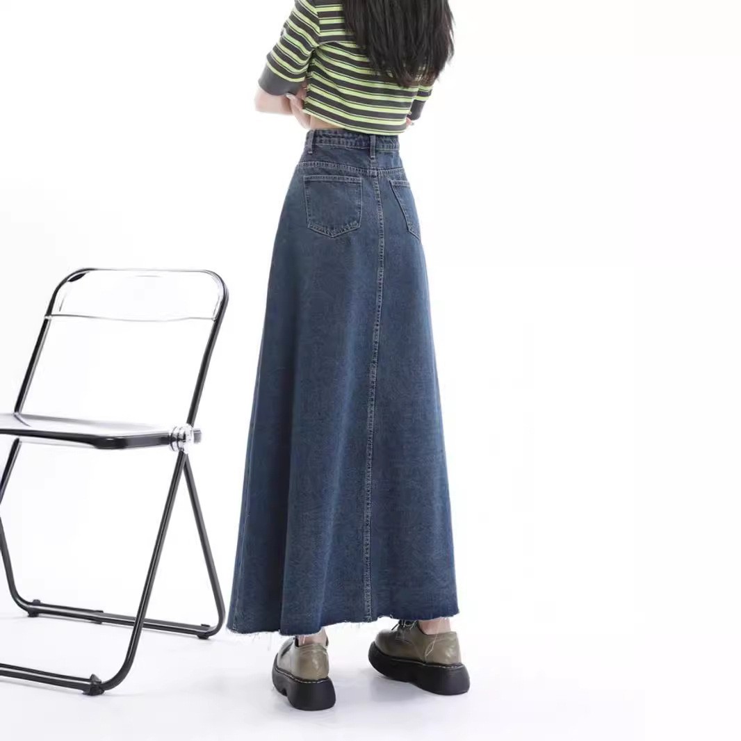 デニムファッション サイドスリット入りデニムロングスカート