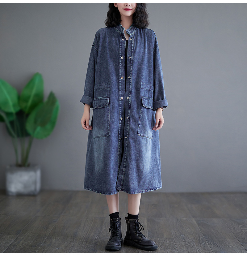 デニムファッション ロング丈デニムシャツコート