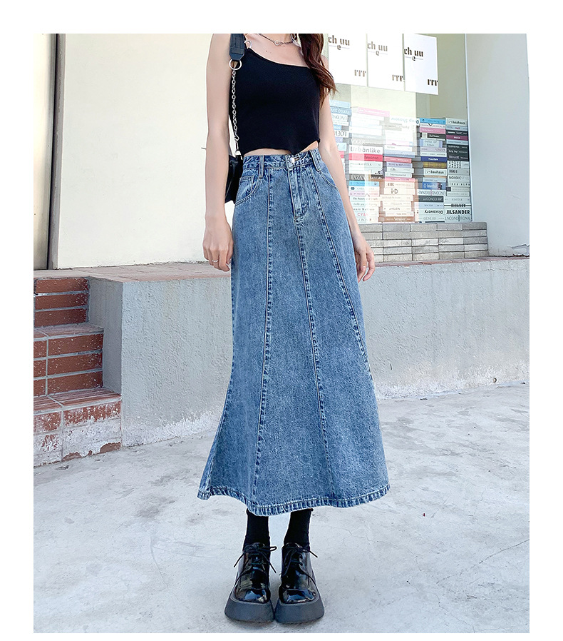 デニムファッション 流れるようなAラインデニムロングスカート
