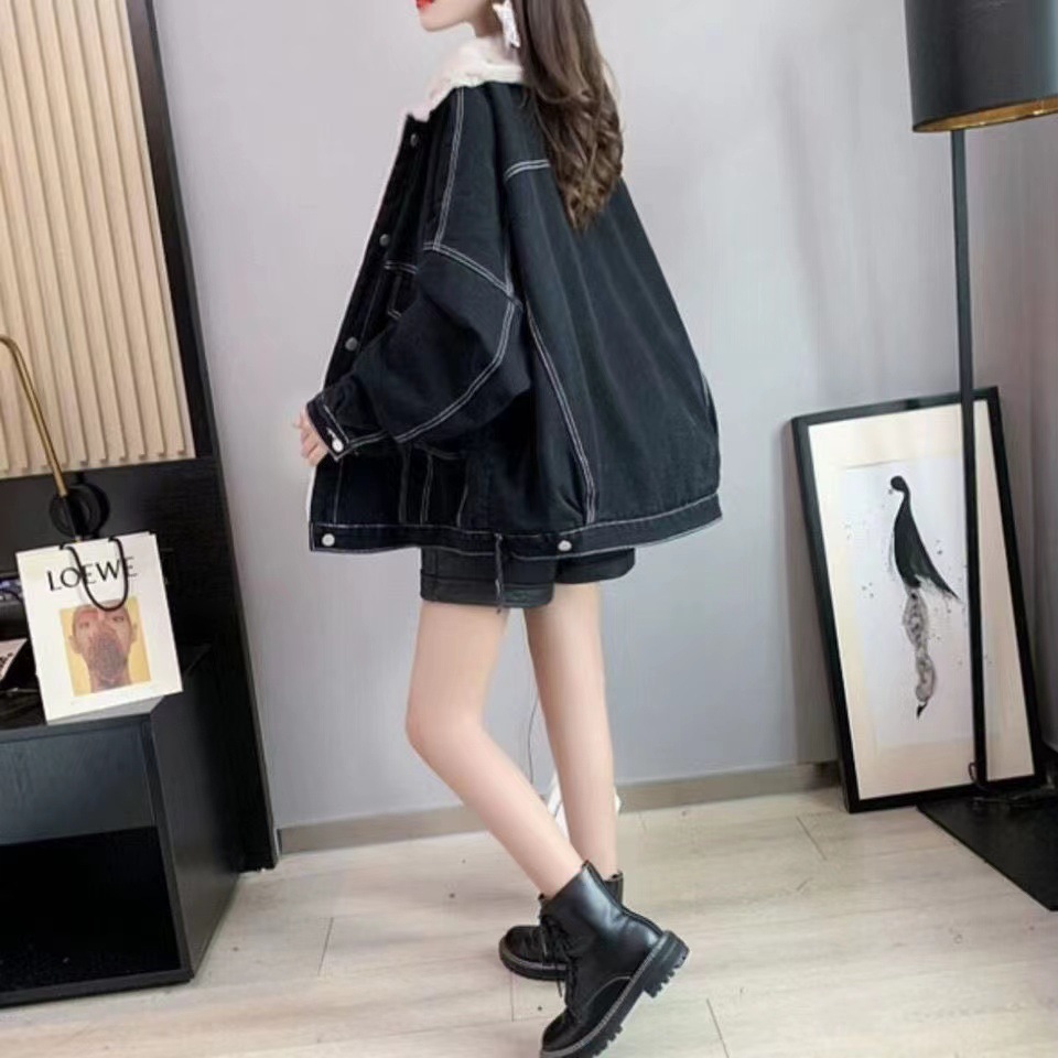 デニムファッション ふわもこ裏ボア付きデニムジャケット
