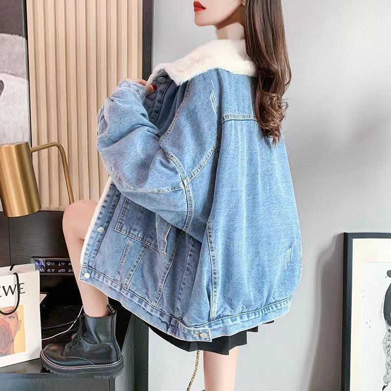 デニムファッション ふわもこ裏ボア付きデニムジャケット
