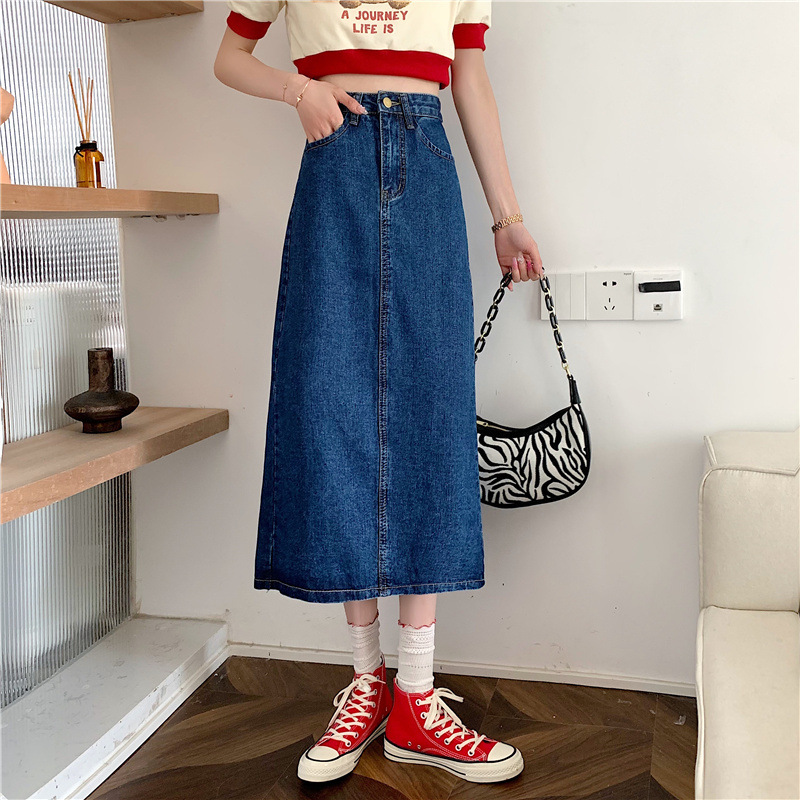 デニムファッション ロング丈デニムマキシスカート