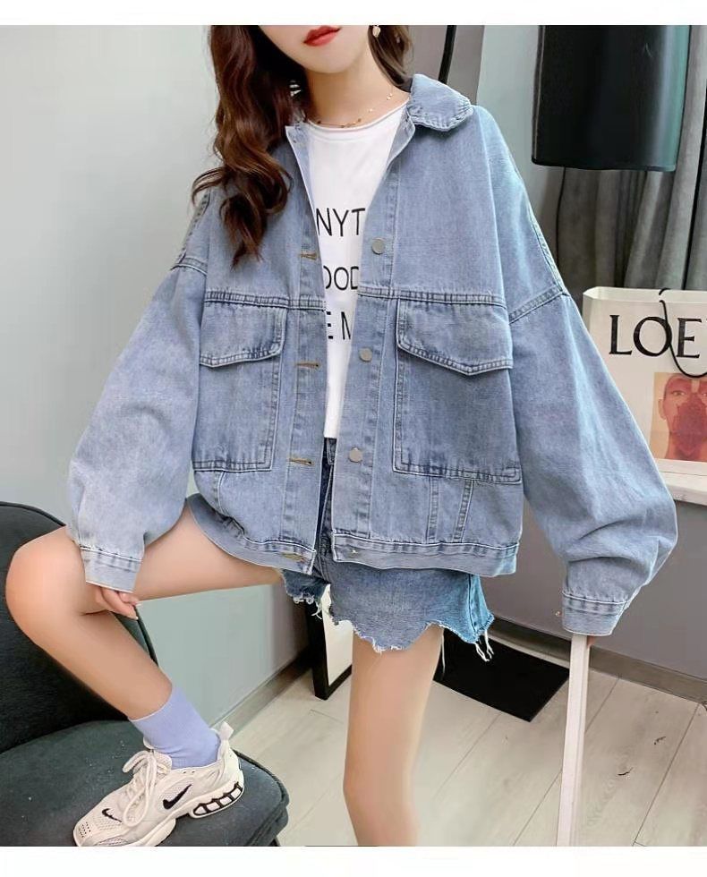 デニムファッション ロゴ入り大きめデニムジャケット