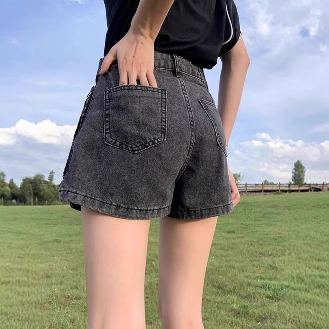 デニムファッション ファスナー付き機能的デニムショートパンツ
