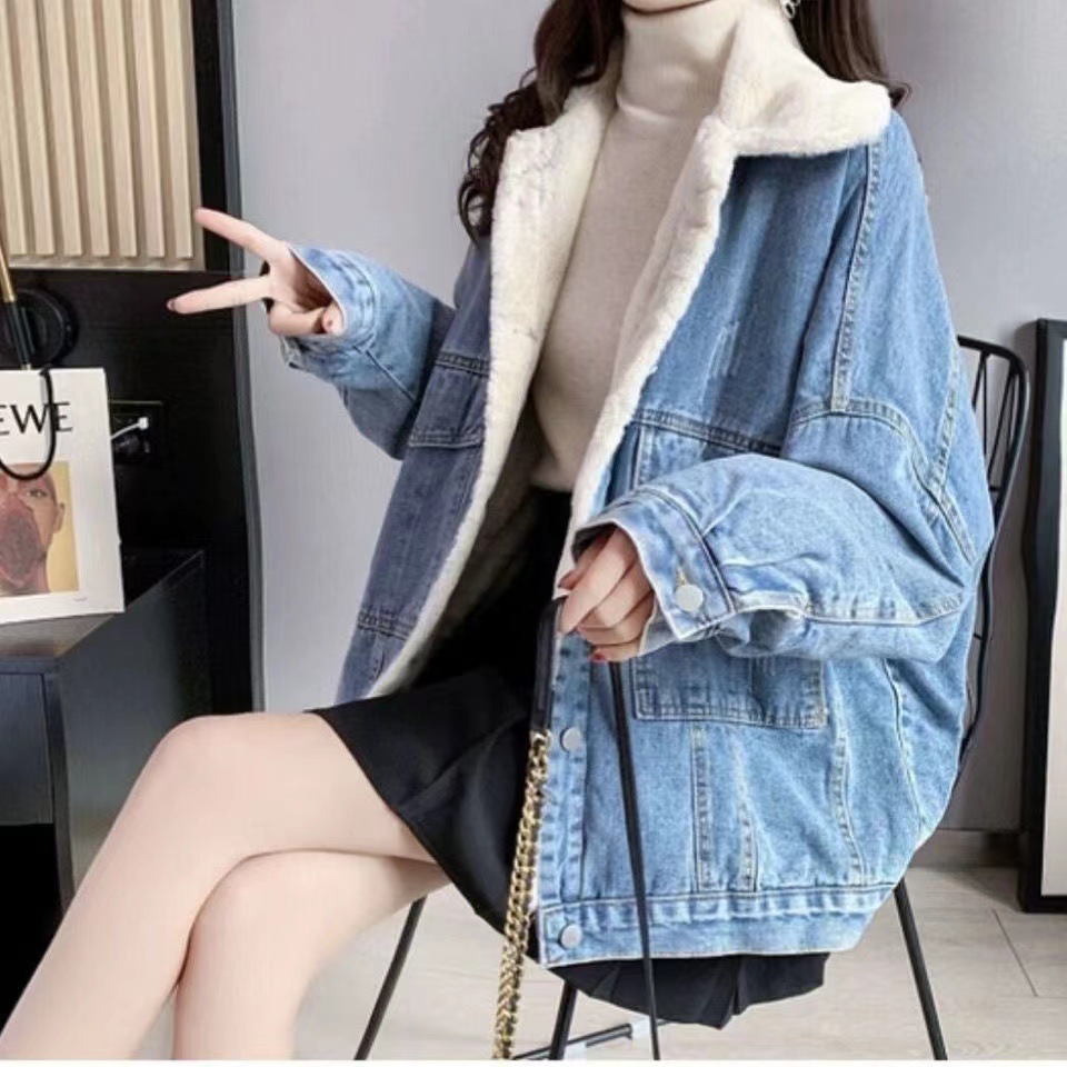 デニムファッション ふわもこ裏ボア付きデニムジャケット