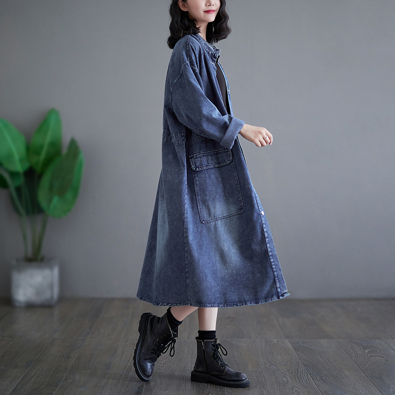 デニムファッション ロング丈デニムシャツコート