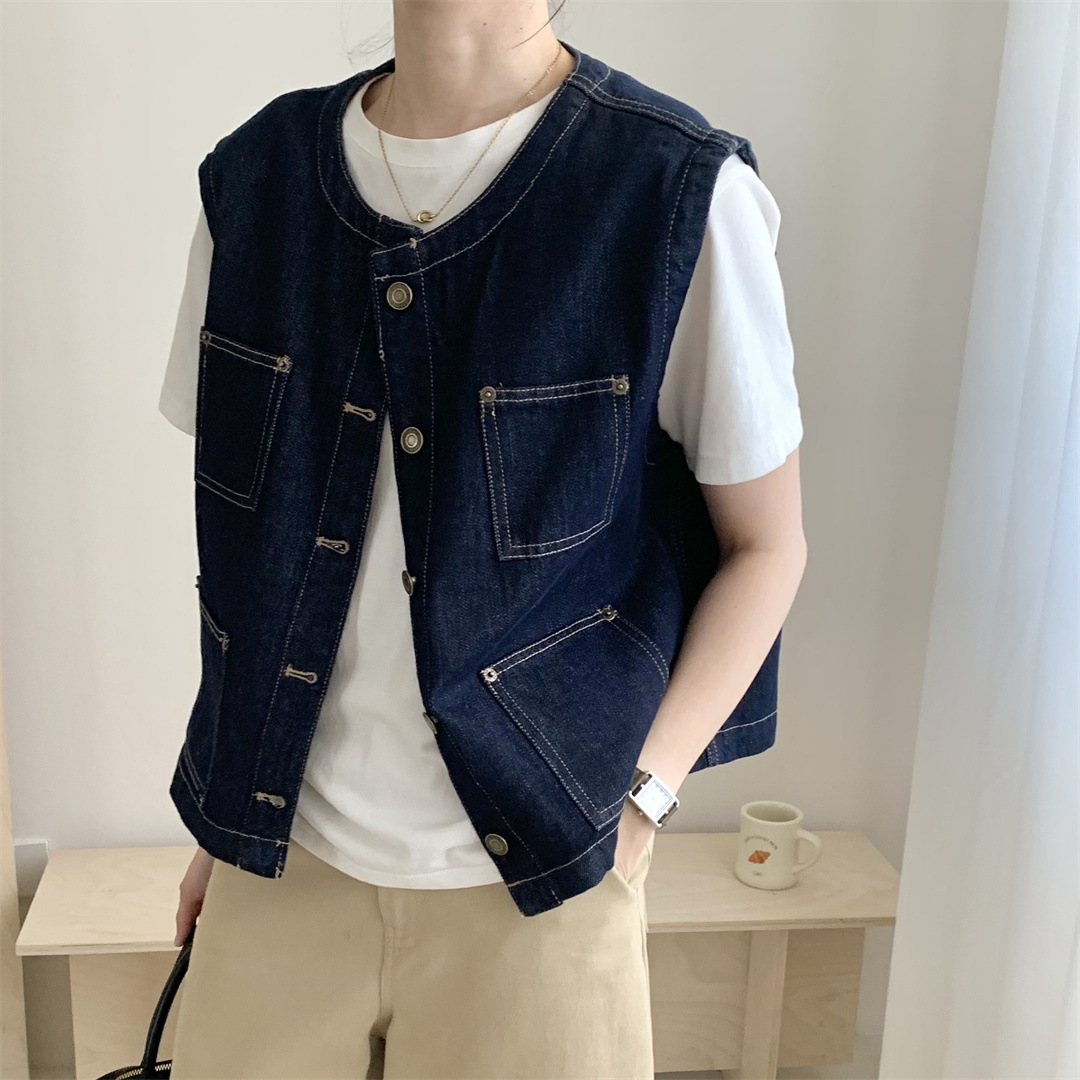 デニムファッション ワークテイスト マルチポケット ベスト