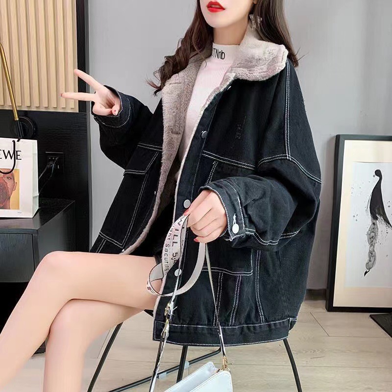 デニムファッション ふわもこ裏ボア付きデニムジャケット