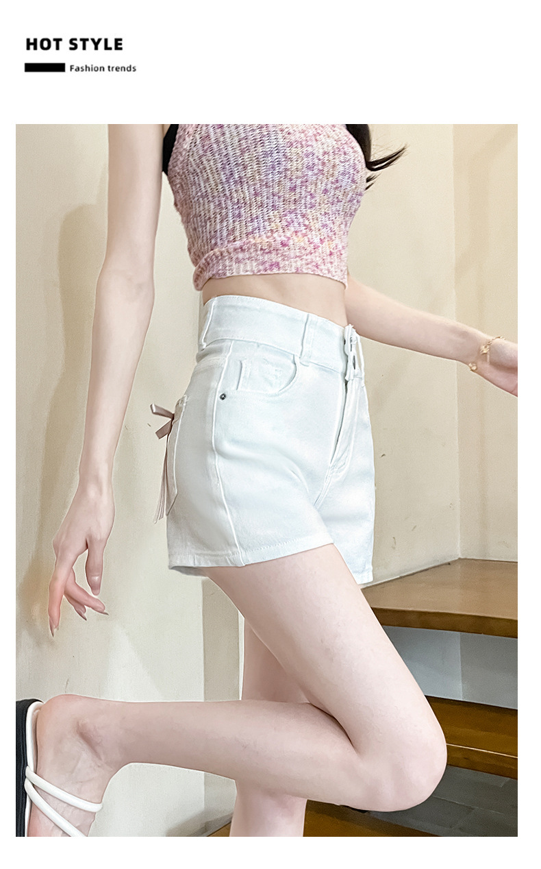 デニムファッション リボン付きデニムショートパンツ