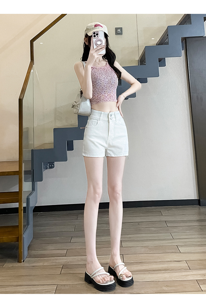 デニムファッション リボン付きデニムショートパンツ