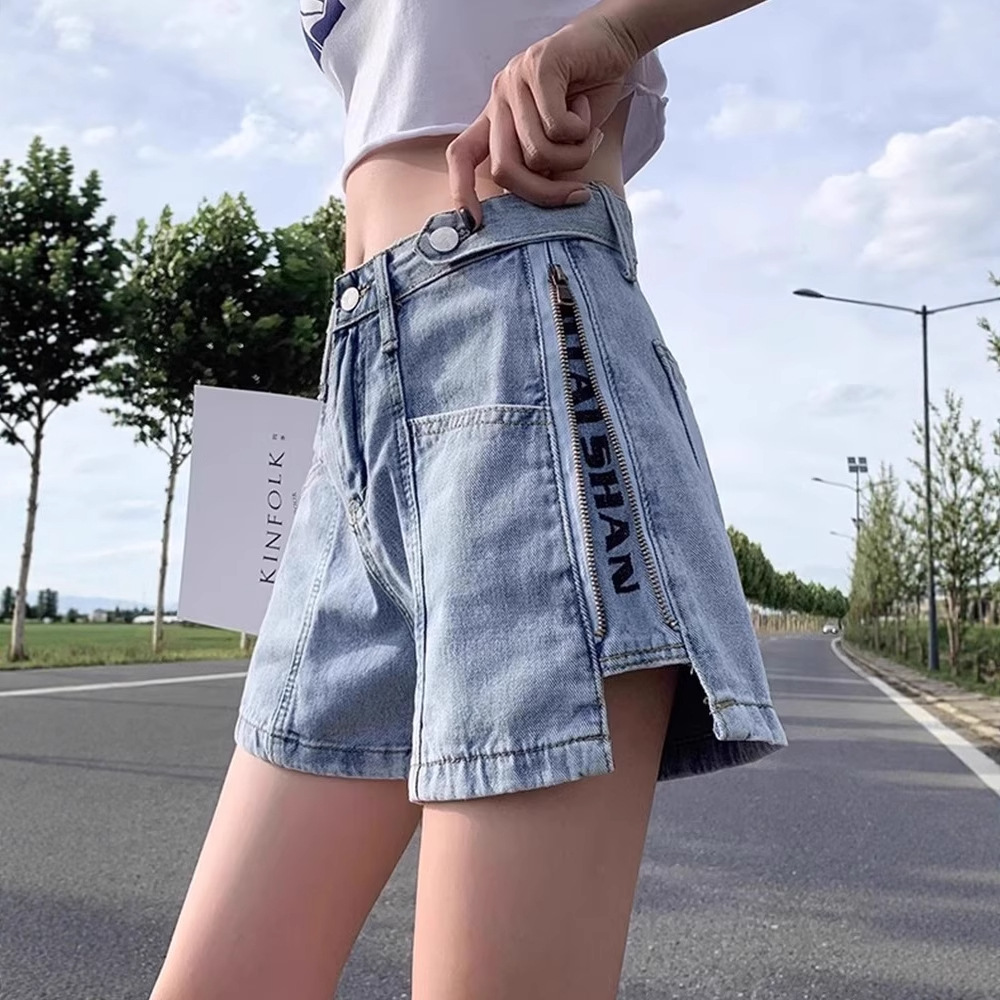 デニムファッション ファスナー付き機能的デニムショートパンツ