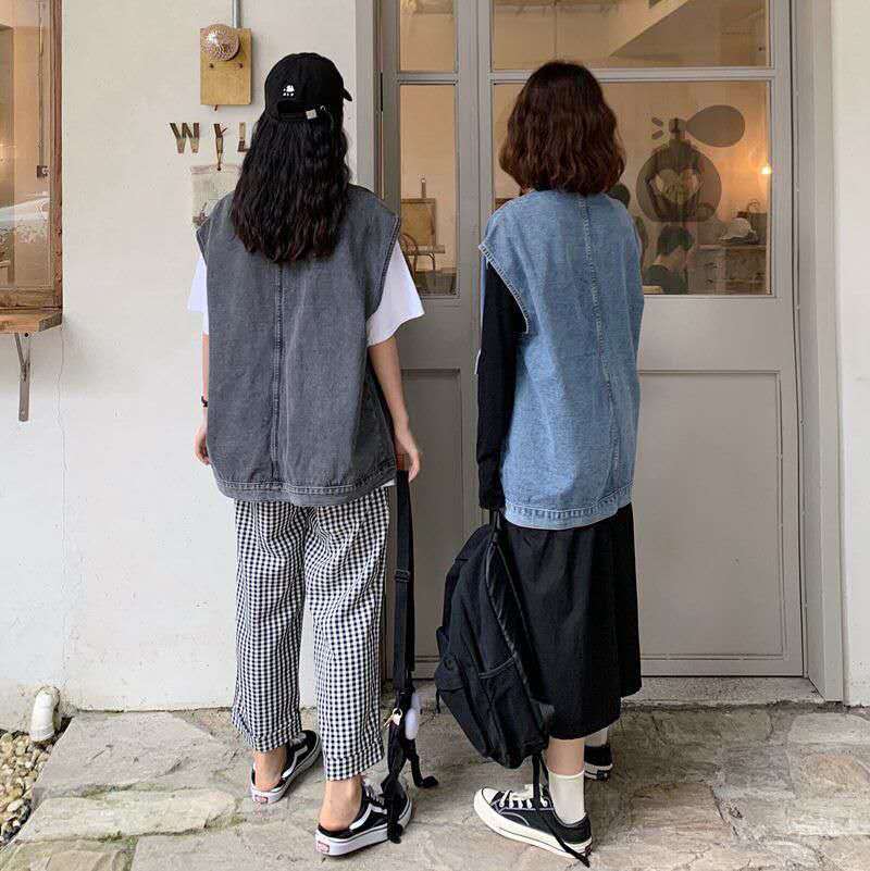 デニムファッション ゆったりシルエットデニムベスト