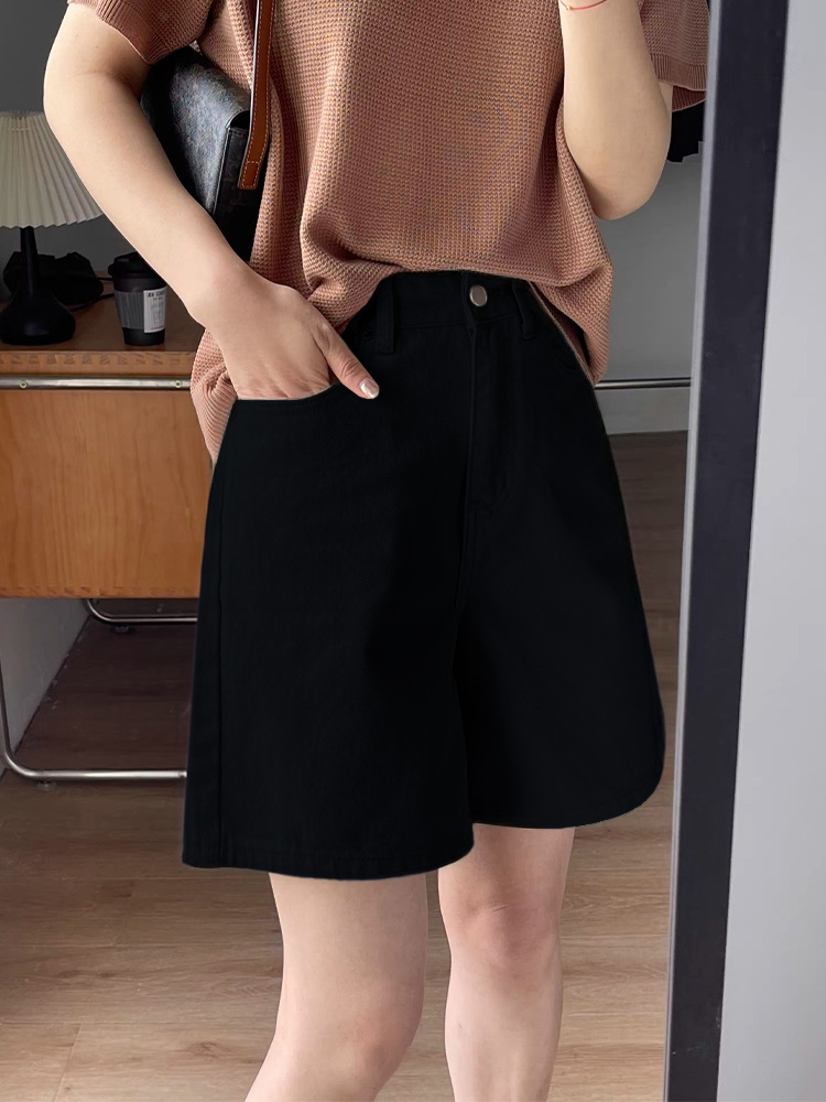 デニムファッション ゆったりシルエット 綿麻ショートパンツ