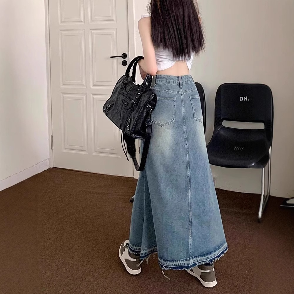 デニムファッション ゆったりAライン デニムロングスカート