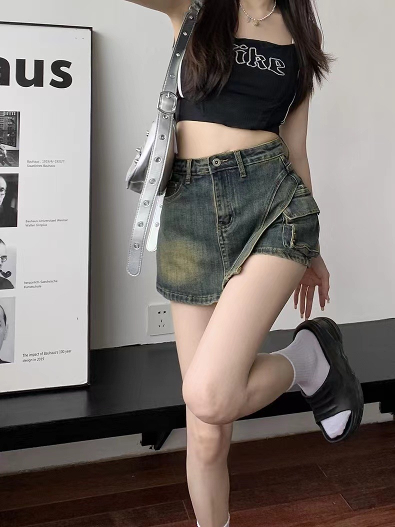 デニムファッション ヴィンテージ風デニムミニスカート