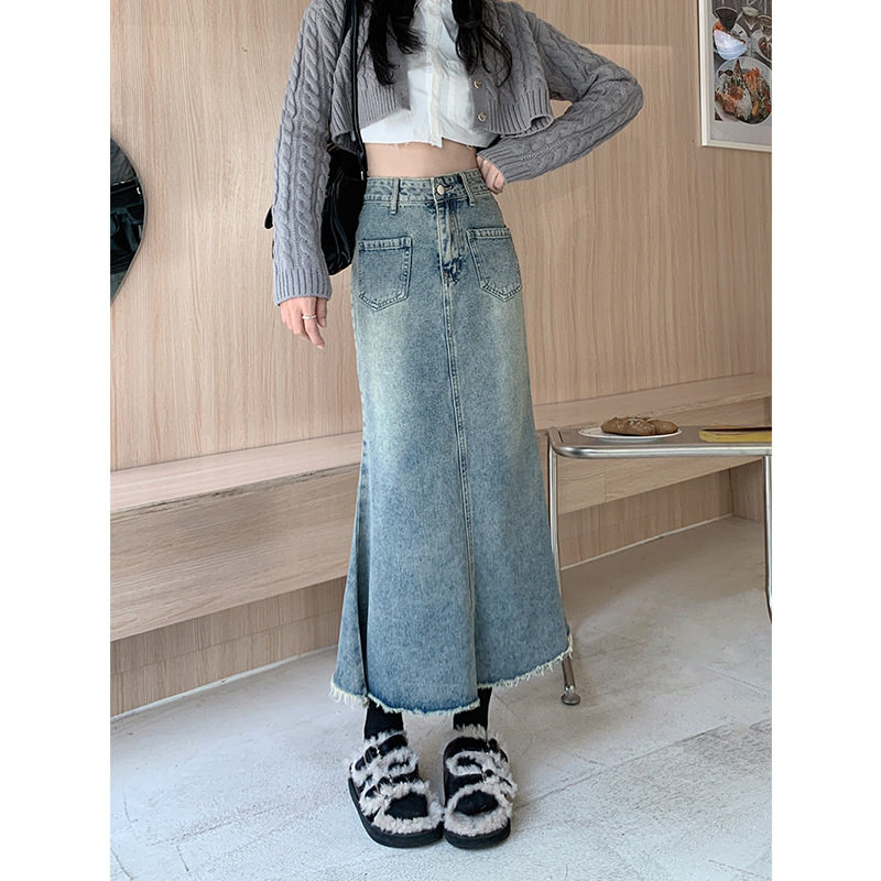 デニムファッション フレアデザイン マキシ丈デニムスカート