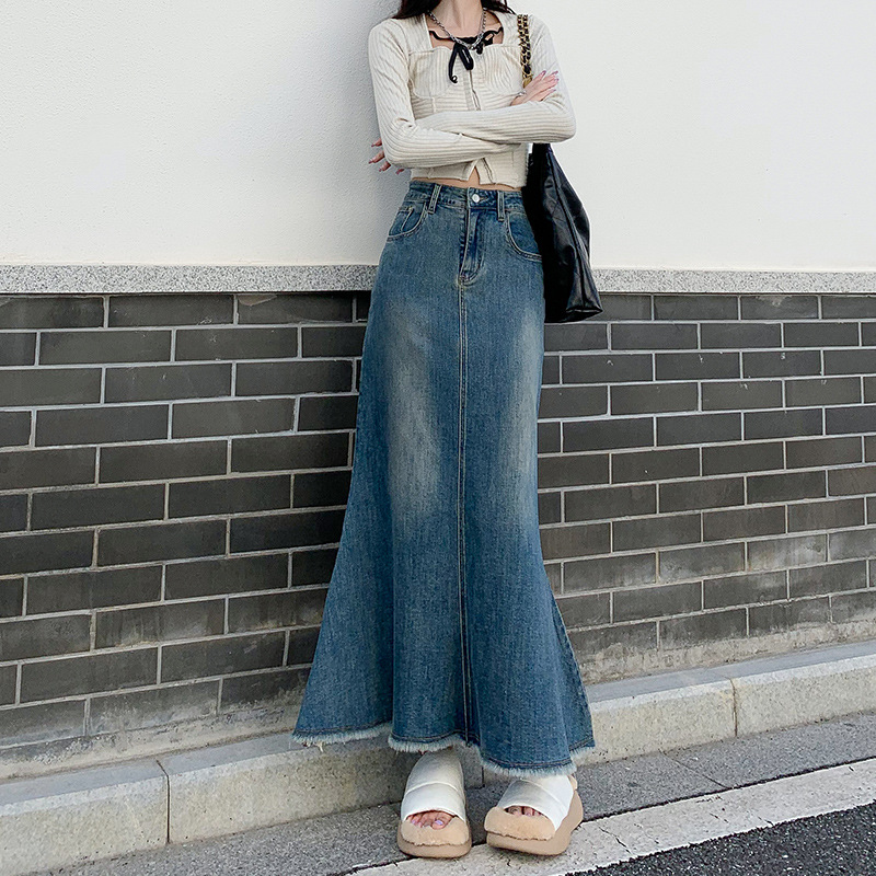 デニムファッション ロング丈マーメイドデニムスカート