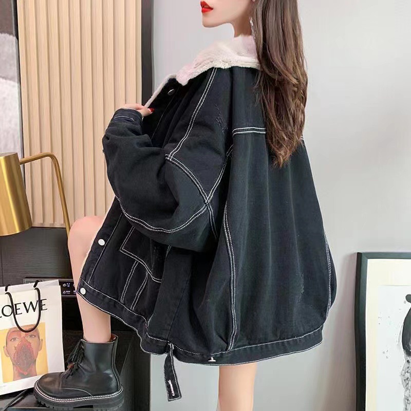 デニムファッション ふわもこ裏ボア付きデニムジャケット