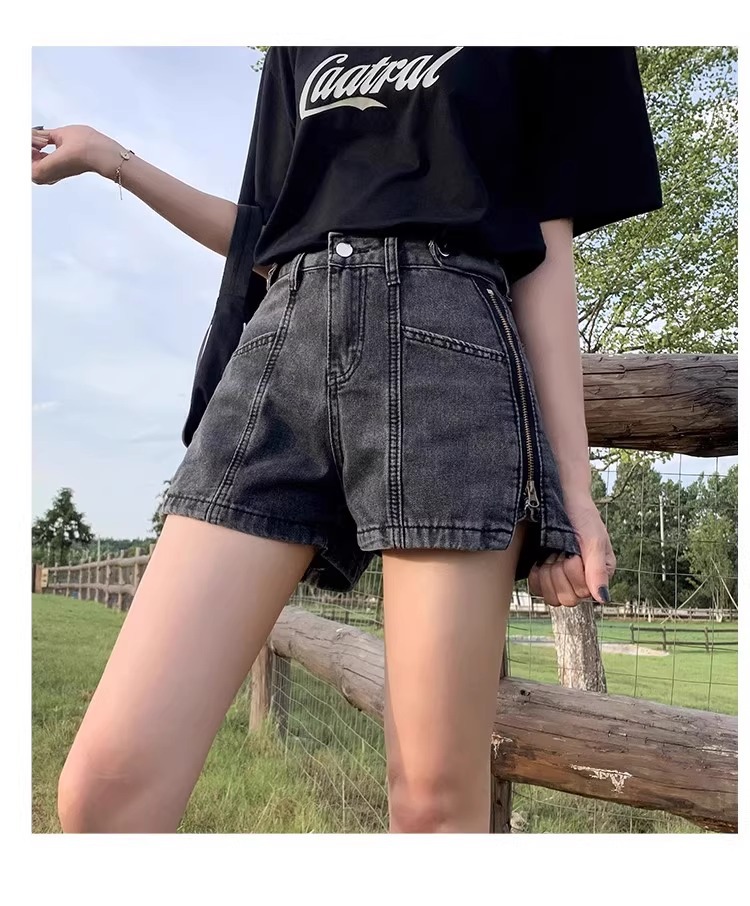 デニムファッション ファスナー付き機能的デニムショートパンツ