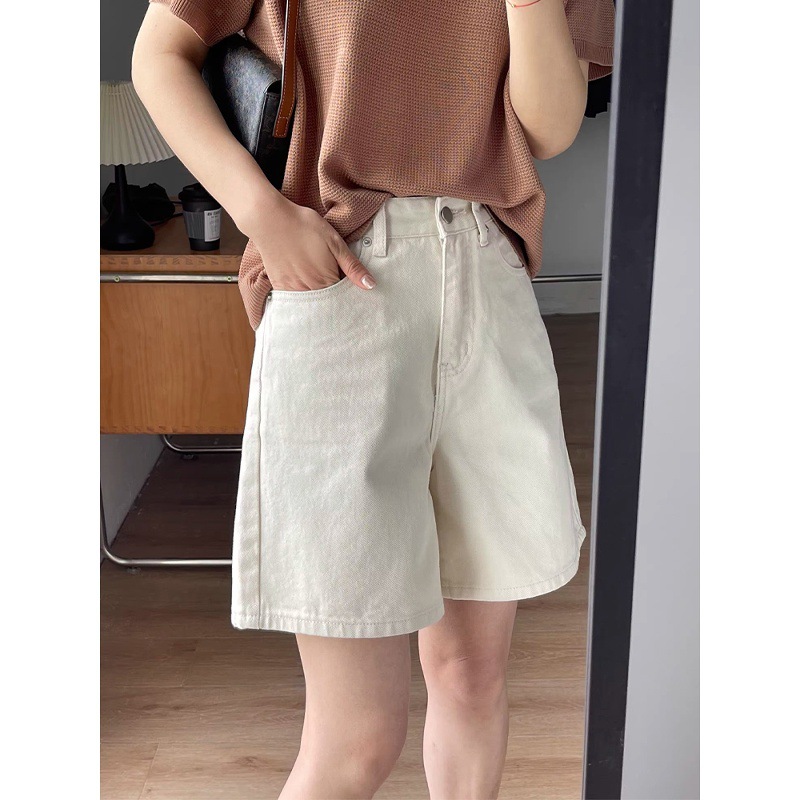 デニムファッション ゆったりシルエット 綿麻ショートパンツ