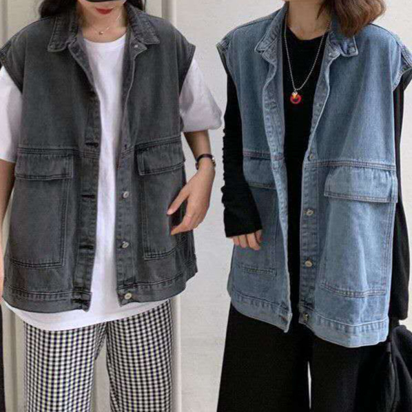 デニムファッション ゆったりシルエットデニムベスト
