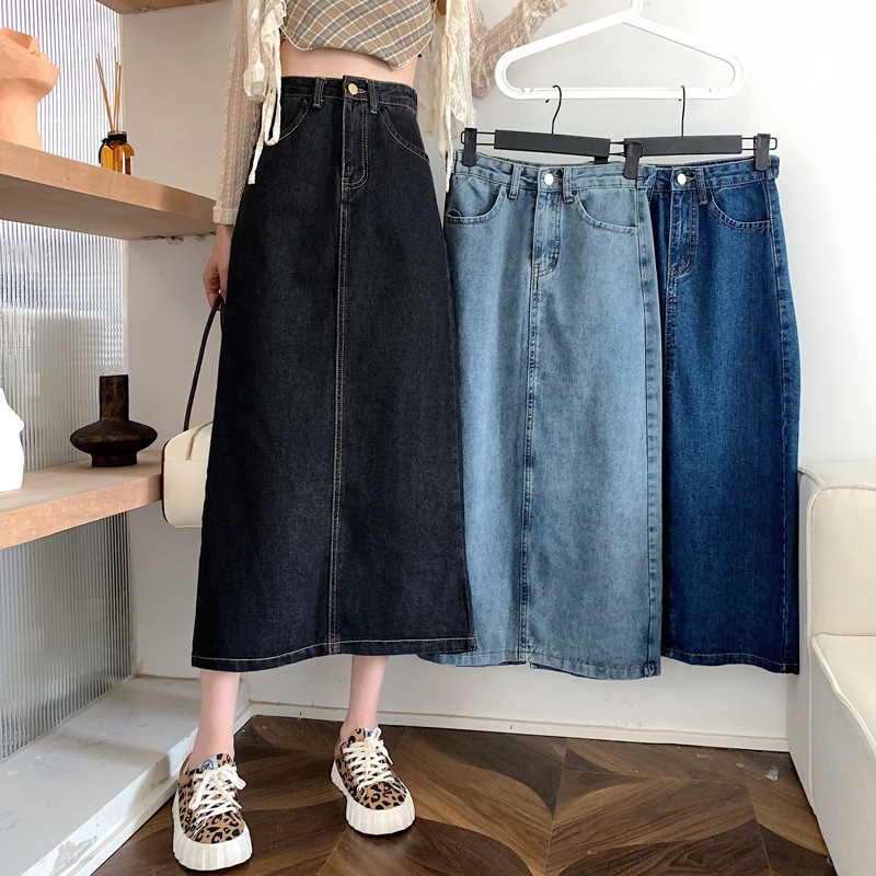 デニムファッション ロング丈デニムマキシスカート