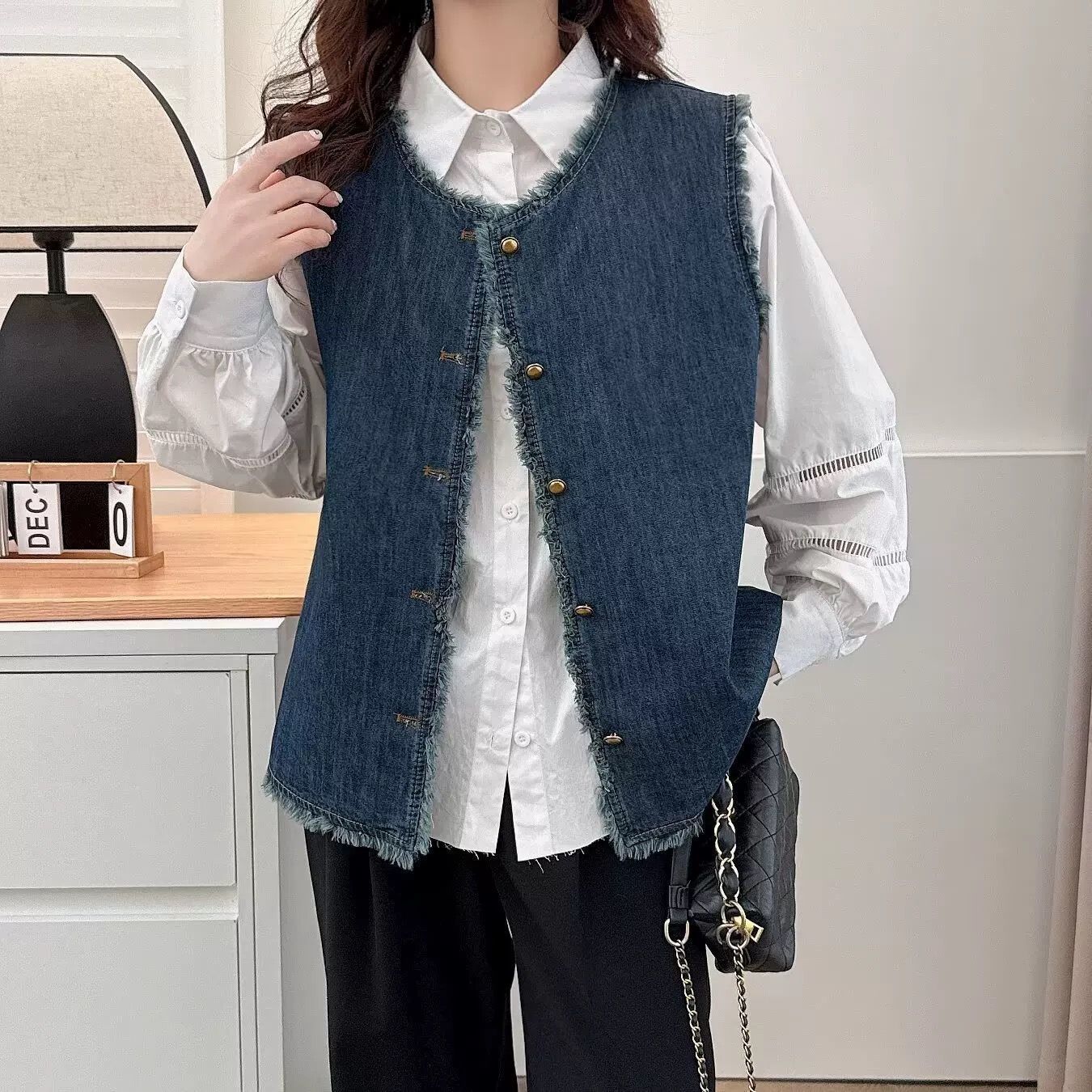デニムファッション フリンジ加工デニムベスト