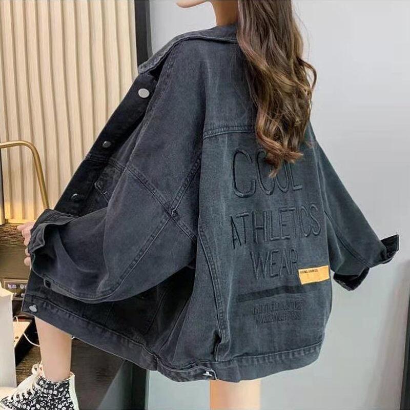 デニムファッション ロゴ入り大きめデニムジャケット