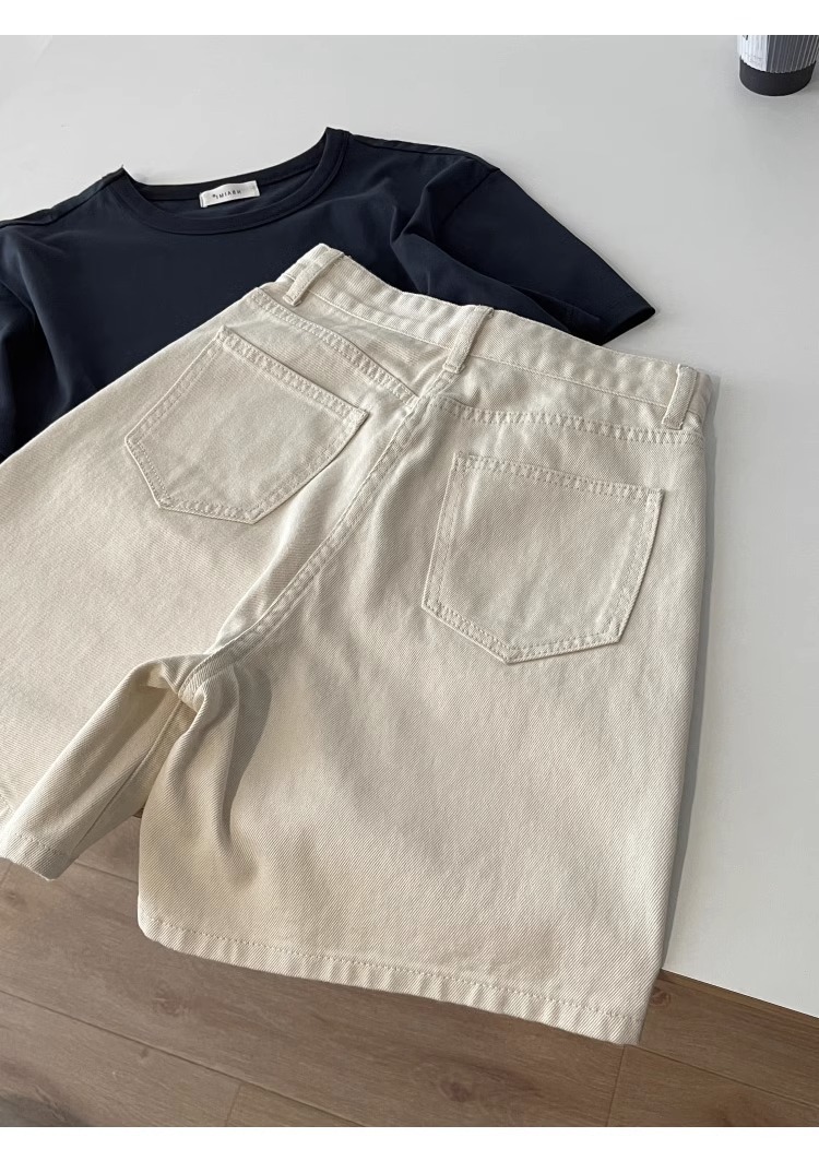 デニムファッション ゆったりシルエット 綿麻ショートパンツ