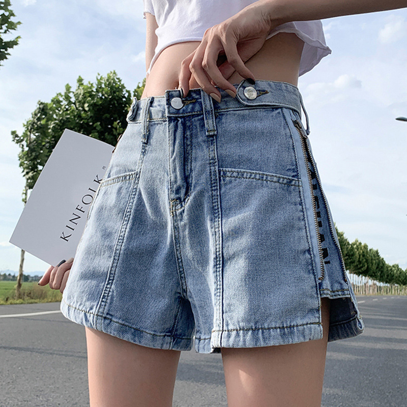 デニムファッション ファスナー付き機能的デニムショートパンツ