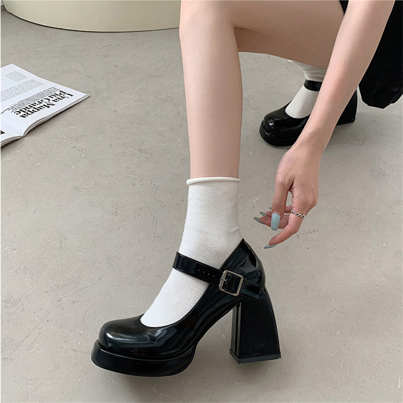 レザーファッション レトロ厚底メリージェーンシューズ