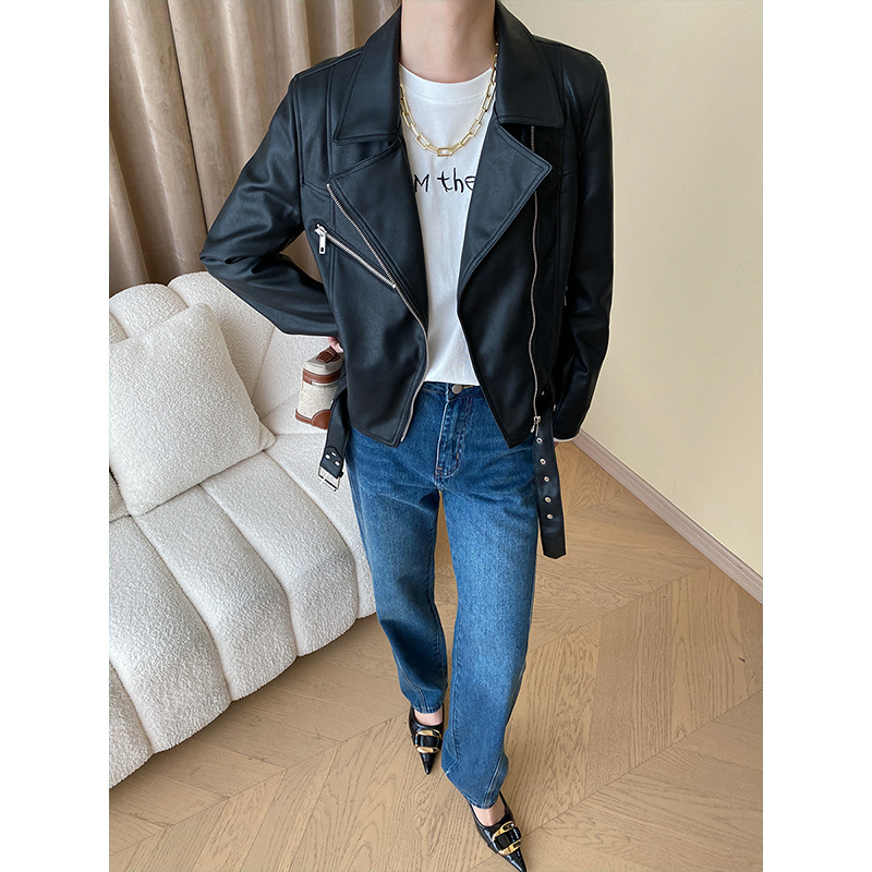 レザーファッション 上質感シンプルライダースジャケット