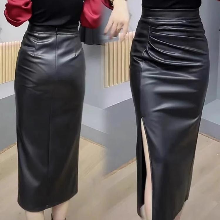 レザーファッション スタイリッシュ サイドスリット タイトスカート