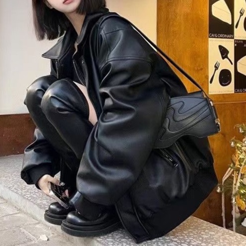 レザーファッション ゆったりシルエット本革ジャケット