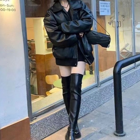 レザーファッション ゆったりシルエット本革ジャケット