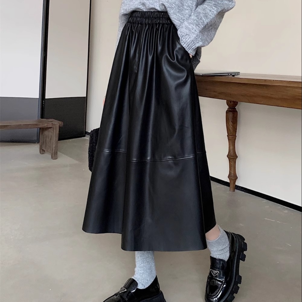 レザーファッション ゆったりシルエット レザー ロングスカート