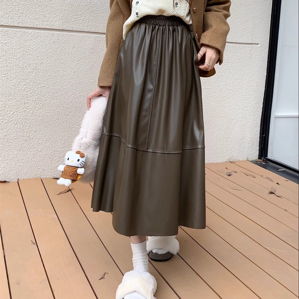 レザーファッション ゆったりシルエット レザー ロングスカート